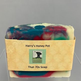 that 70's soap: patchouli and citrus with tie dye coloring