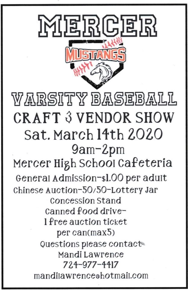 Mercer Pennsylvania High School Varsity Baseball Craft and Vendor Show